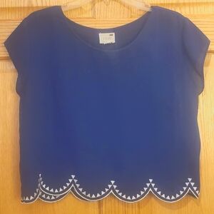 La Hearts Blue Embellished Crop Blouse